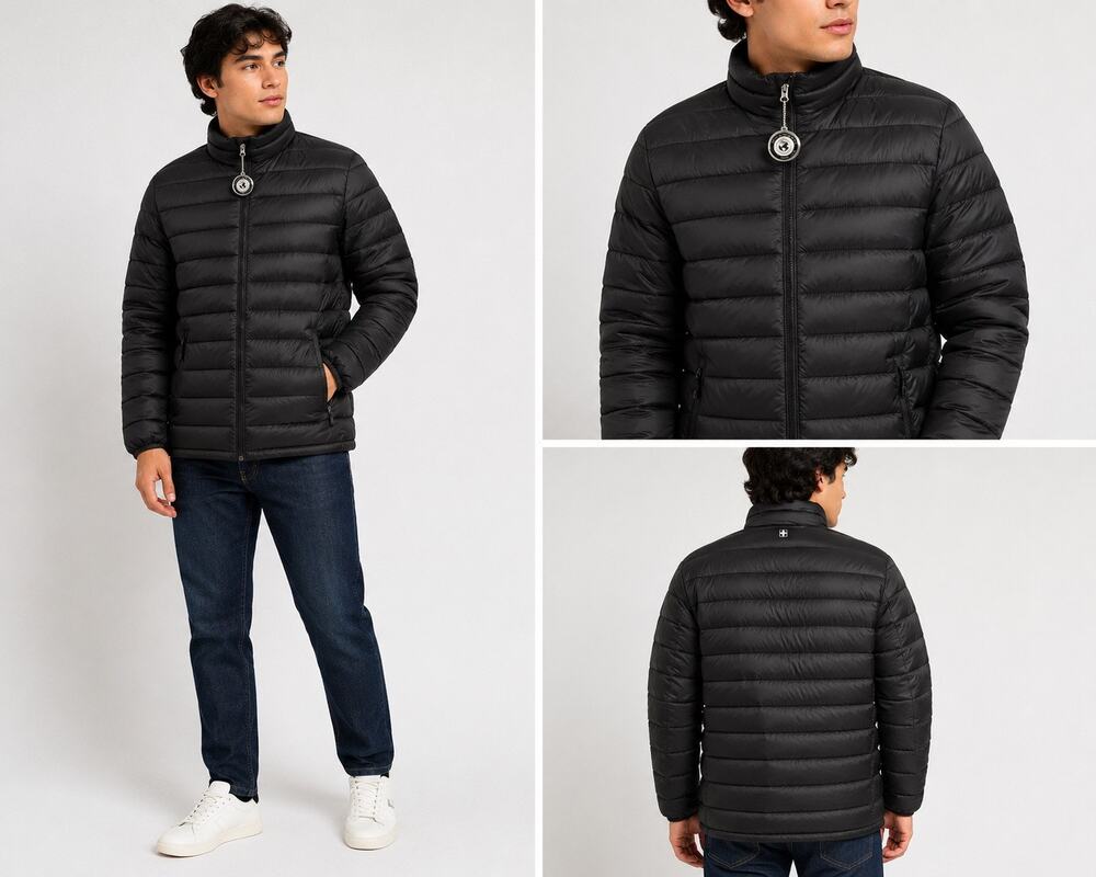 Swiss Tech Puffer Jacket Men's Small NWT Black Lightweight Full Zip Packable